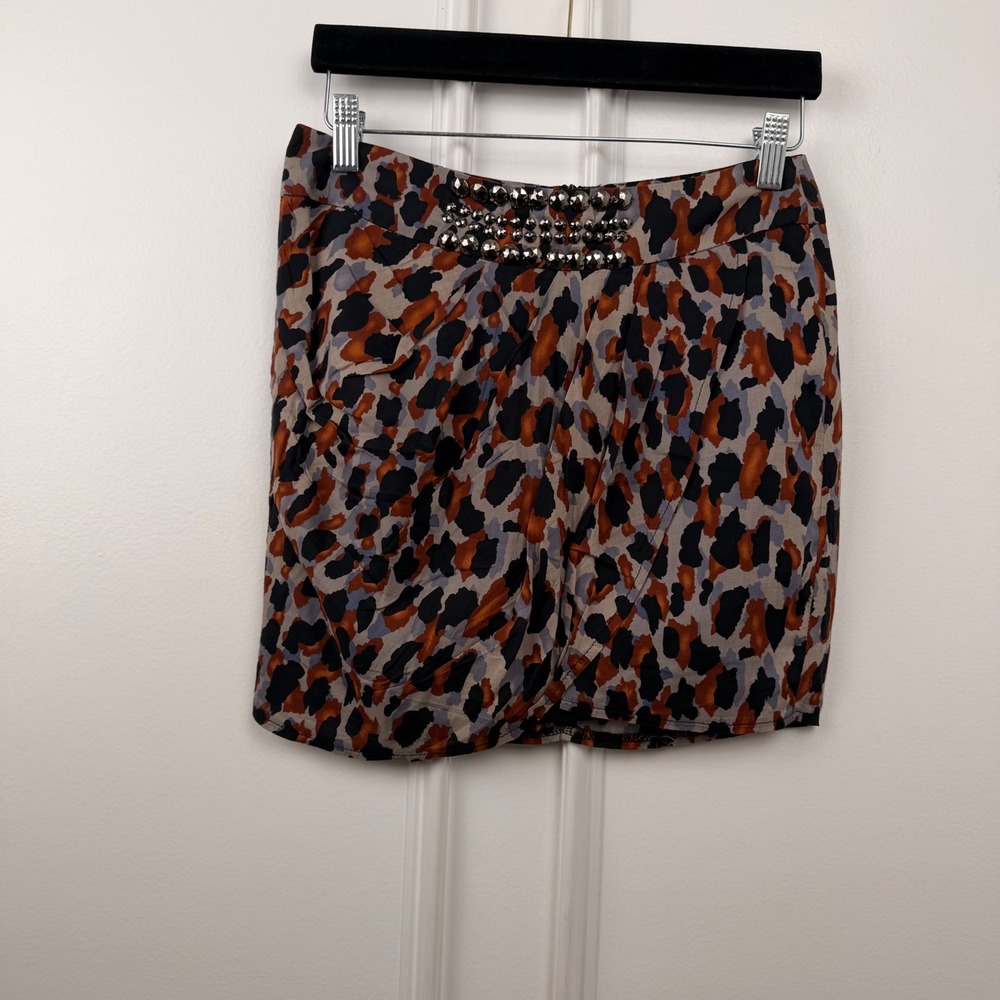 The Clothing Company Leopard Print Studded Mini Skirt Multicolor Womensβ Small